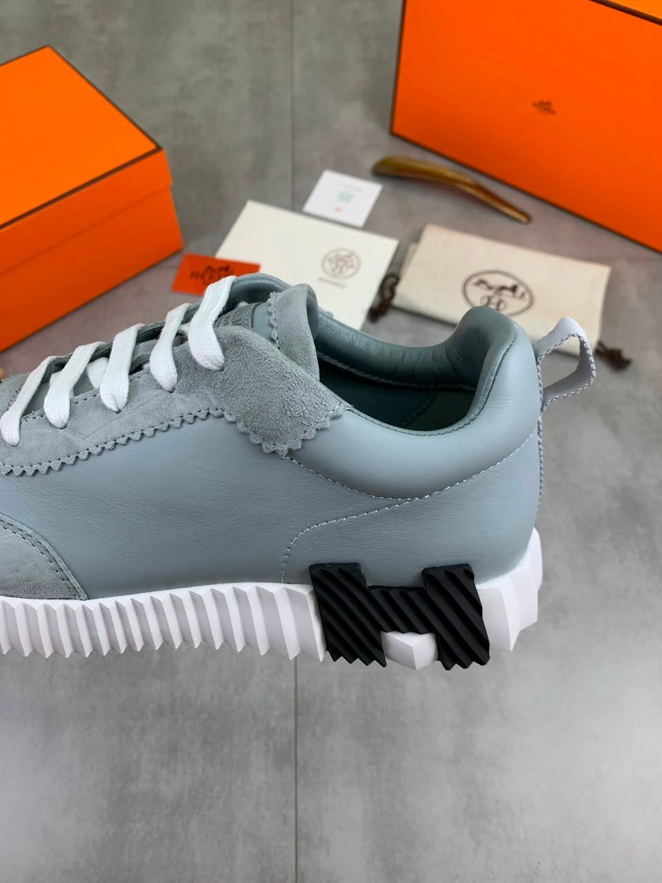 Hermes Bouncing Sneakers Bleu Tonnerre Color Goatskin H221898ZHB1400 view 5
