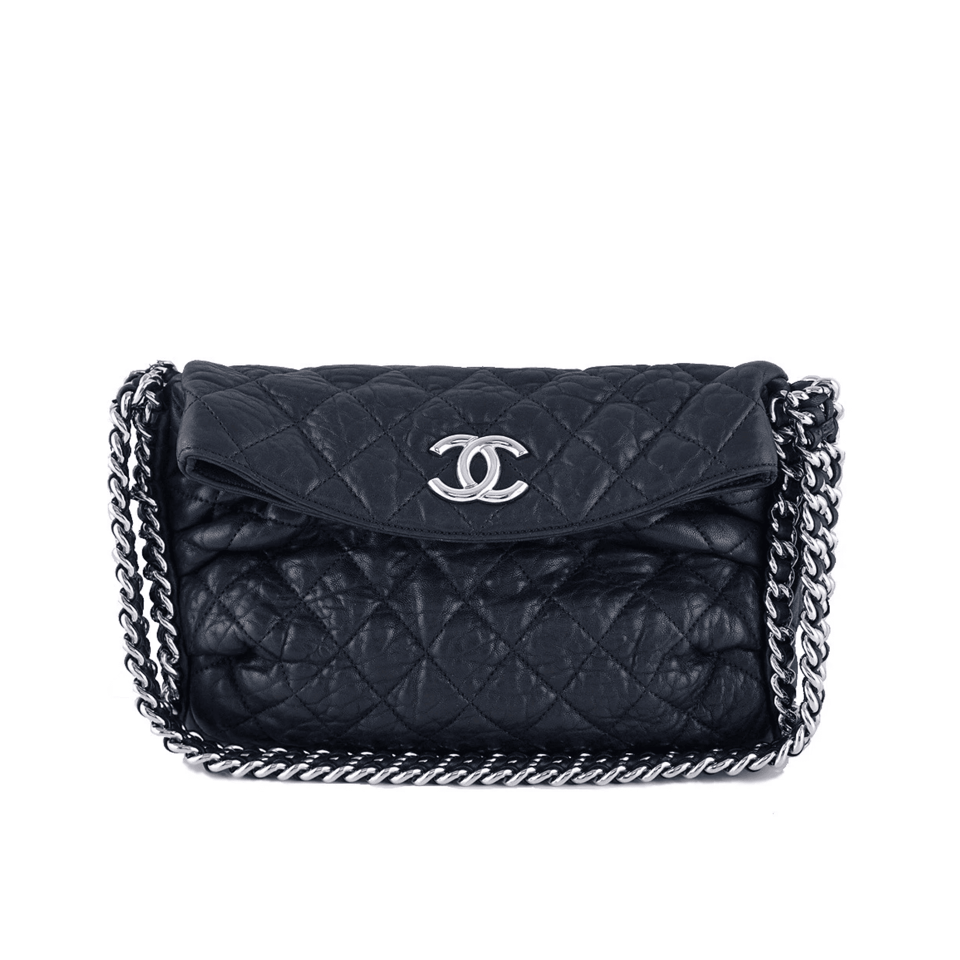 Chanel Black Quilted Washed Lambskin Chain Around Hobo 31cm