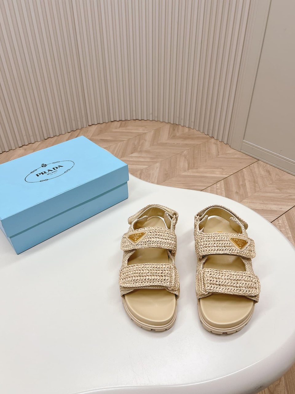 Prada Monolith Crochet Raffia Effect Sandals In Neutrals view 9