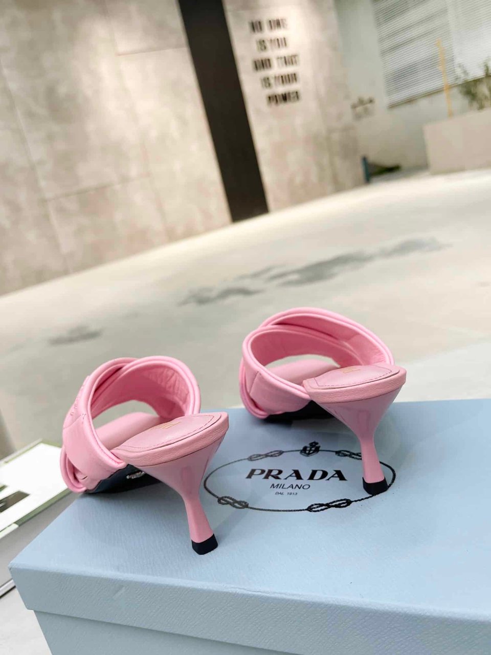 Prada Quilted Leather Mule Pink view 9