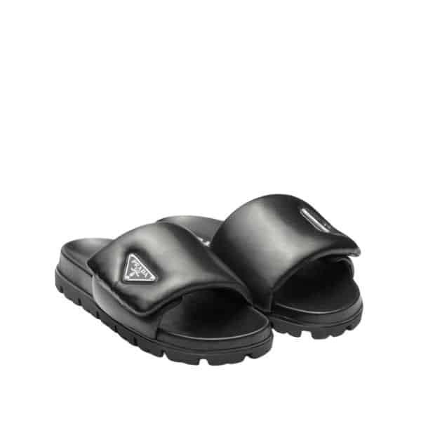Prada Soft Padded Nappa Leather Slides Black 1Xx6482Dl8F0002F020 view 2