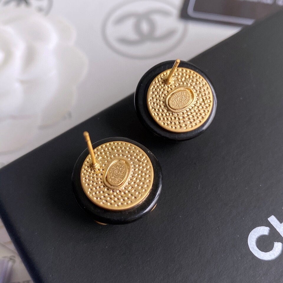 Chanel Button Black Earrings view 5