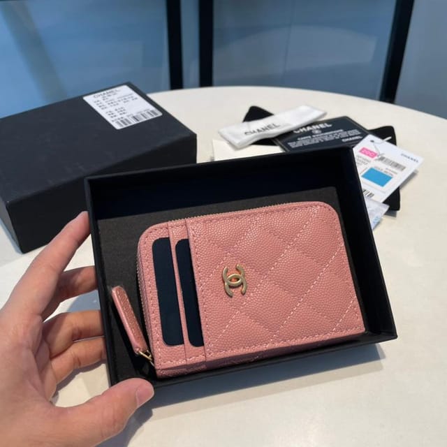 Chanel Zipped Coin Purse 11 Peach Grained Calfskin
