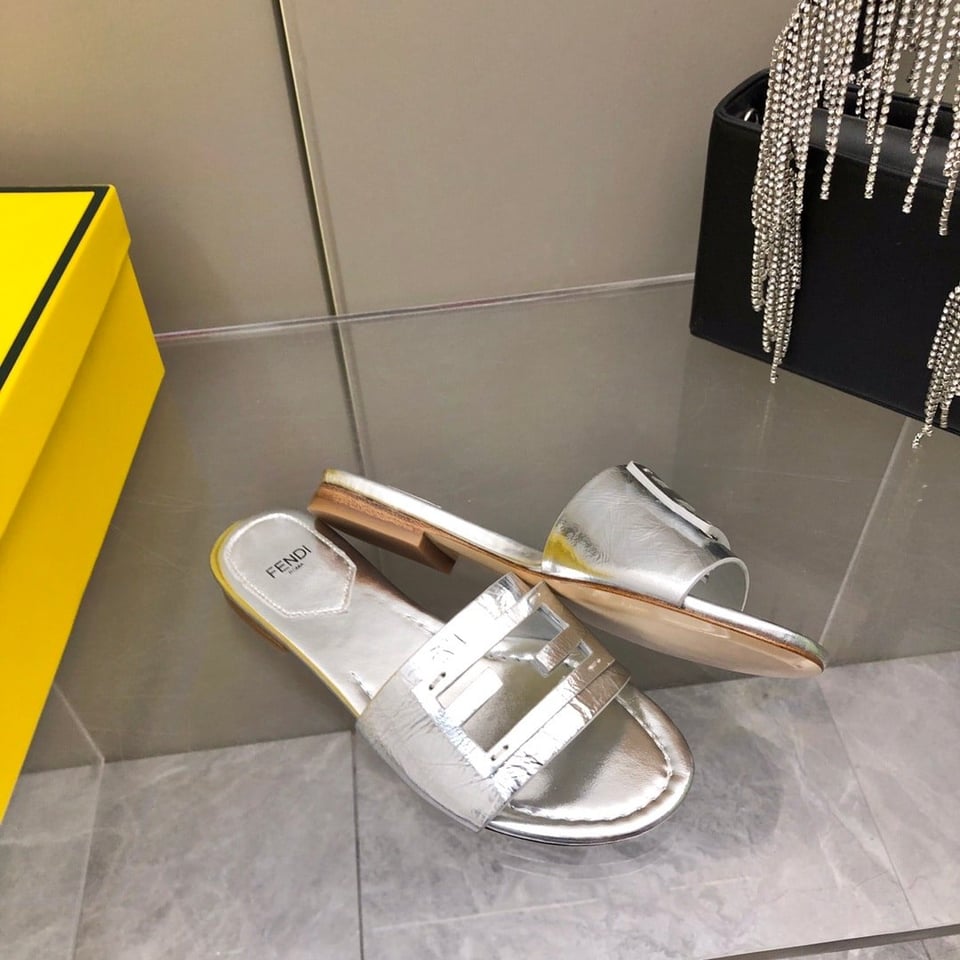 Fendi Baguette Silver Nappa Leather Slides 8R8136Ai16F0Ge7 view 6