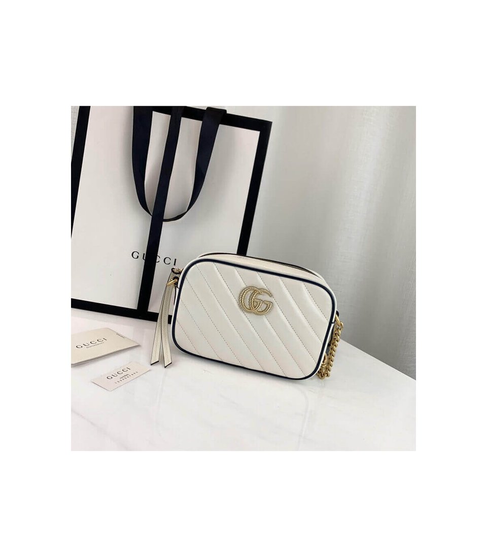 Gucci Diagonal GG Marmont Mini Bag White/Blue view 2