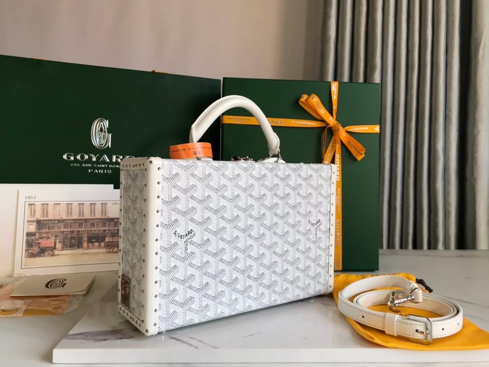 Goyard Grand Hôtel Trunk Bag 24.5cm White Goyardine Canvas And Calfskin view 6