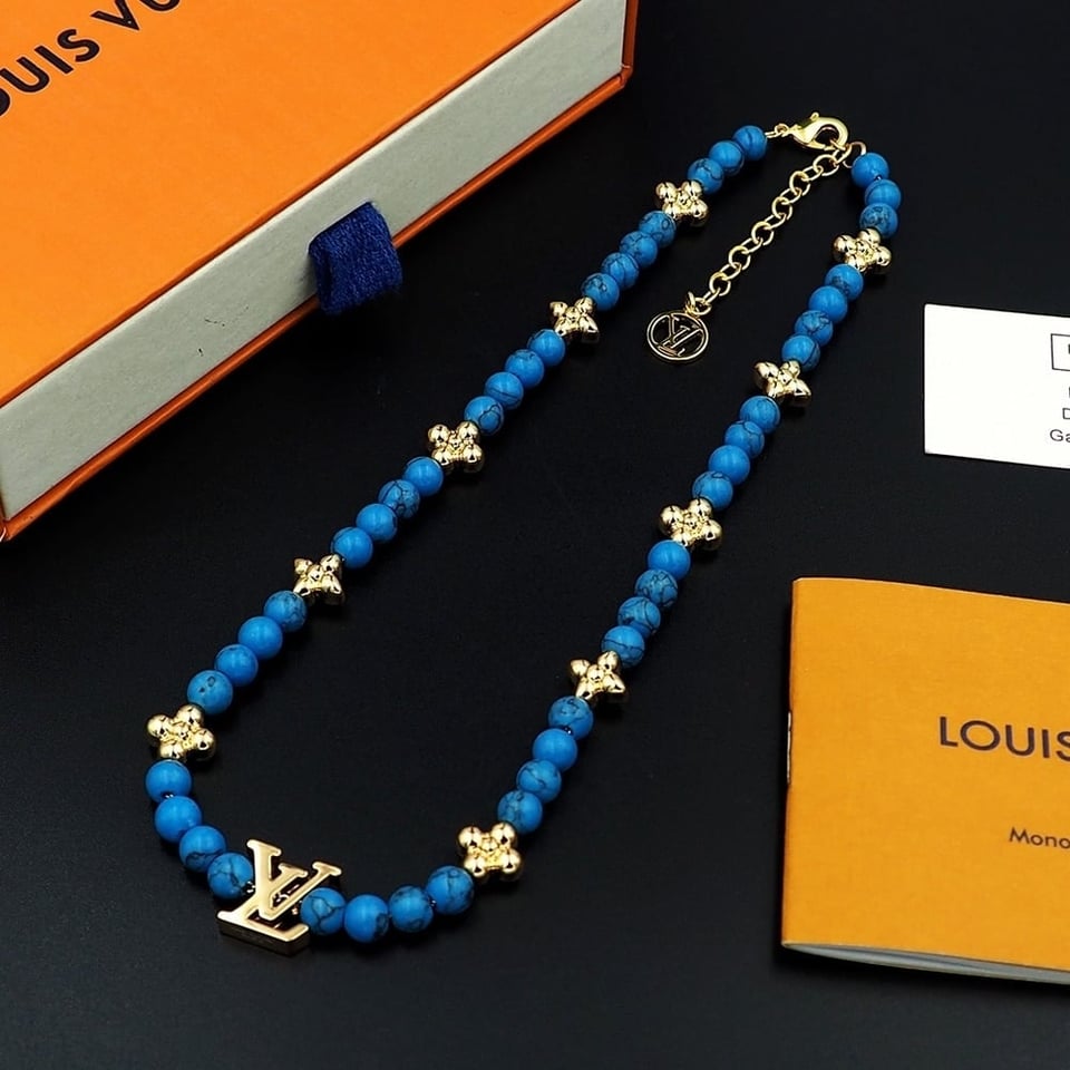 Louis Vuitton Turquoise Pearl Necklace Blue view 5