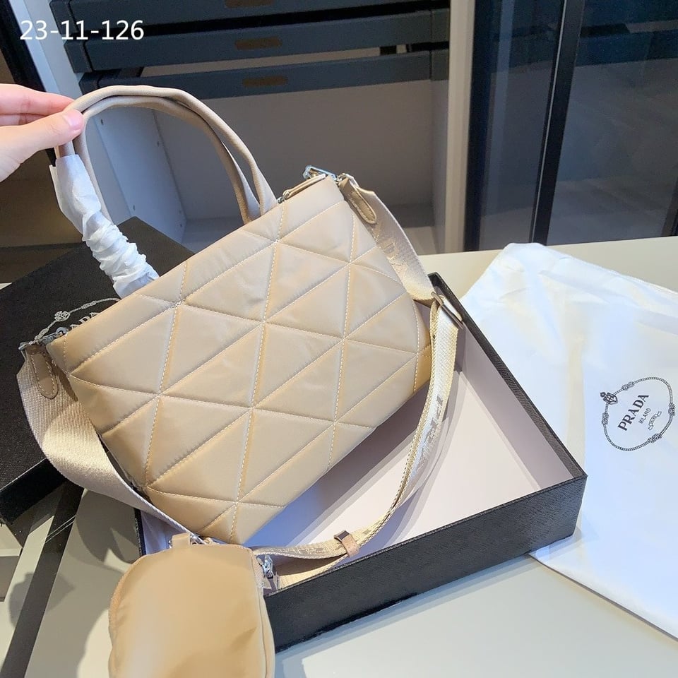 Prada Re Nylon Padded Tote Bag Beige 23Cm view 4