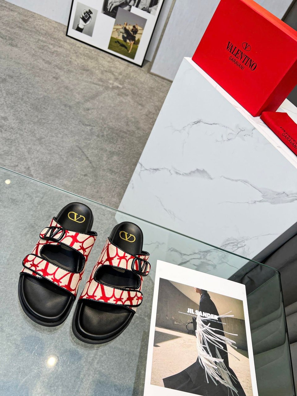 Valentino Garavani Vlogo Toile Iconographe Sandal Red view 11