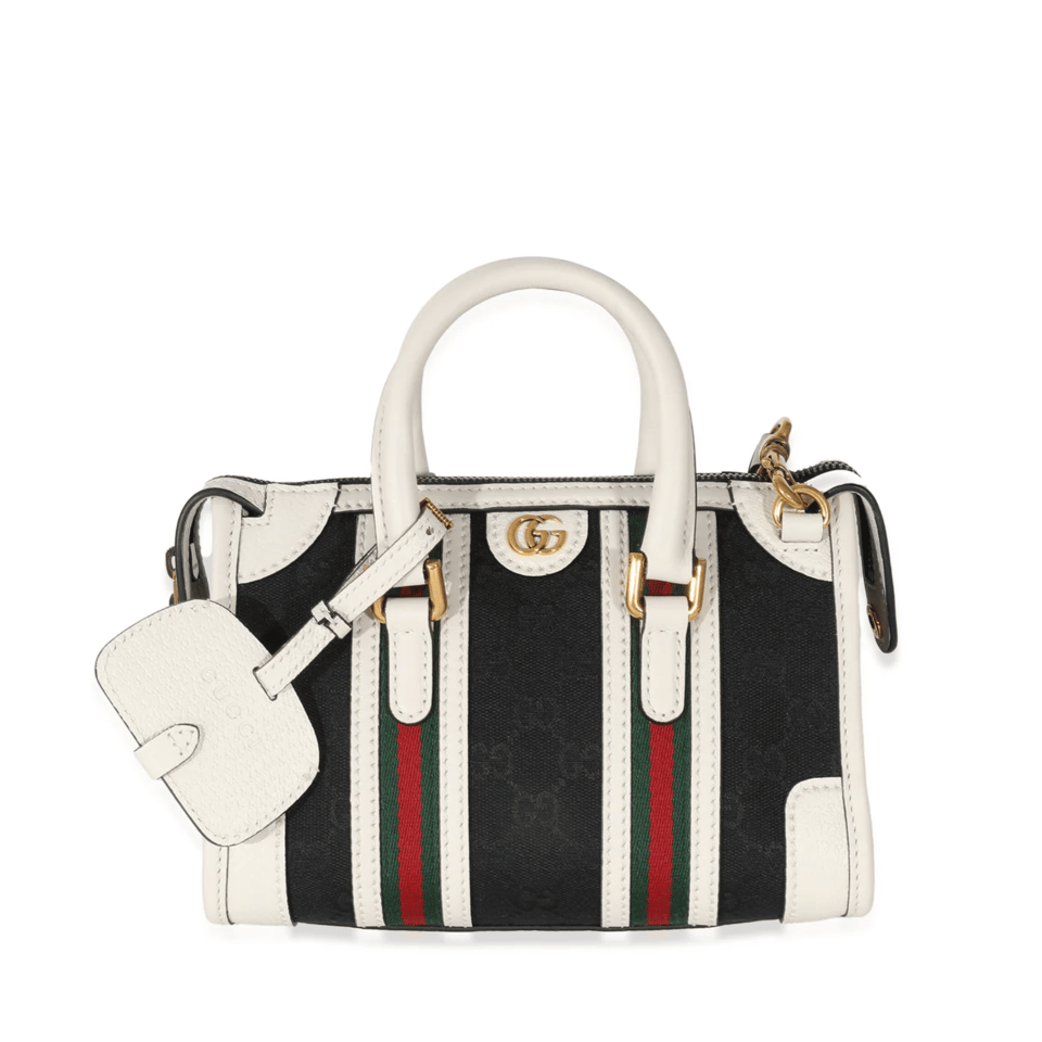Gucci Black White Canvas Mini Double G Top Handle Bag 22cm/8.6in view 2