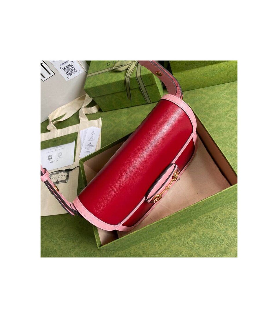 Gucci Horsebit 1955 Small Shoulder Bag Red and Pink Leather view 7