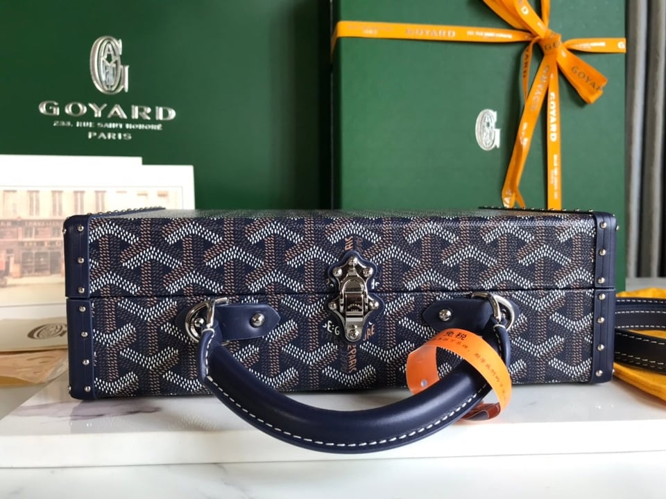 Goyard Grand Hôtel Trunk Bag 24.5cm Navy Blue Goyardine Canvas And Calfskin view 3