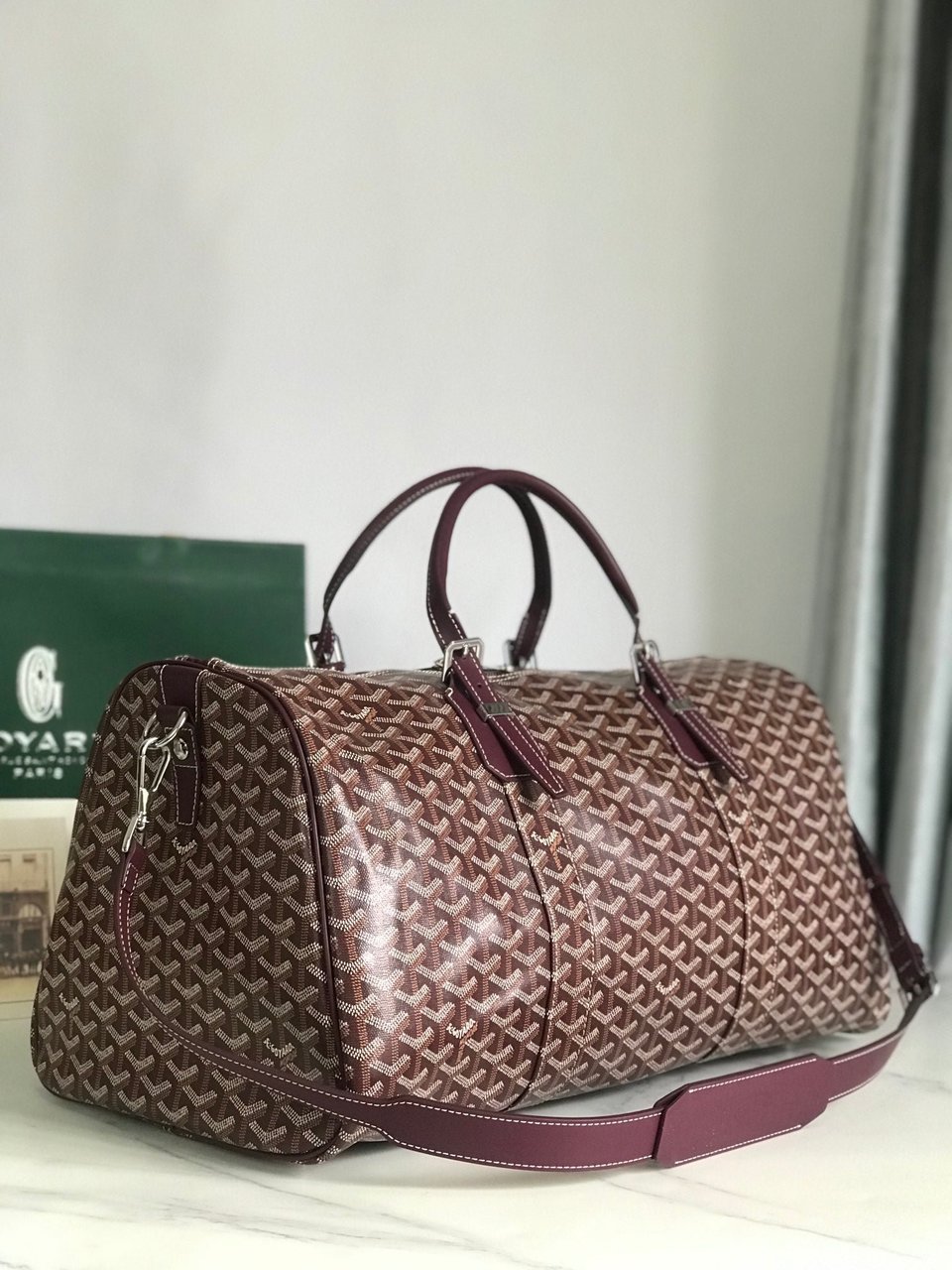 Goyard Boston 50 Bag Cm Wine Red Goyardine Canvas And Calfskin Trim view 7