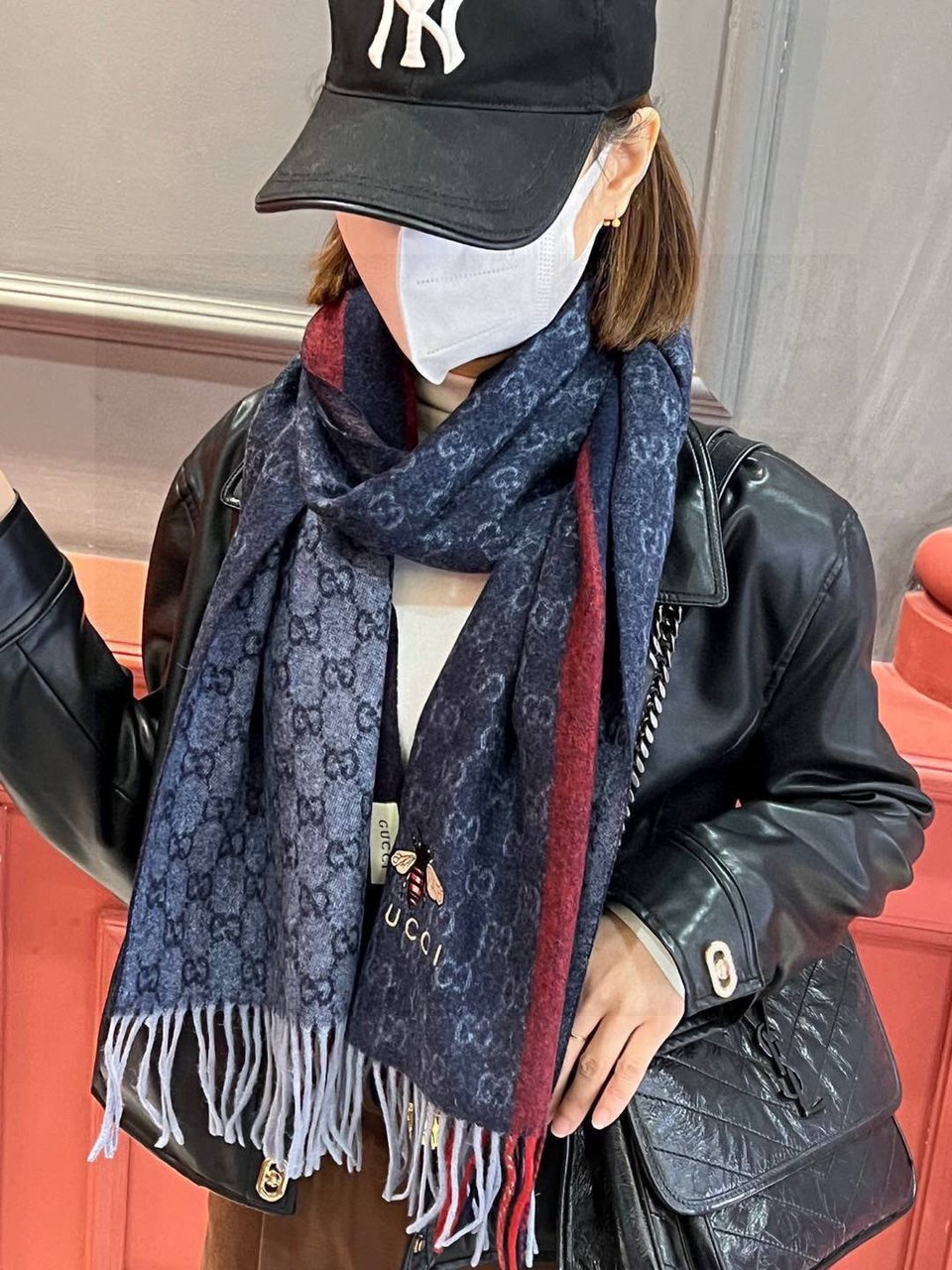 Gucci Cashmere Scarf Stripe Blue Red For Women 190cm view 3
