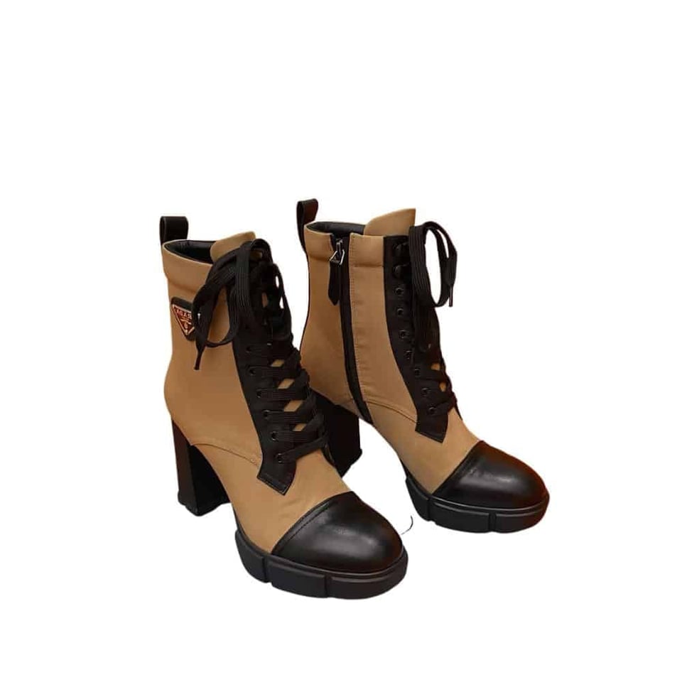 Prada Logo Plaque Ankle Boots Brown view 2