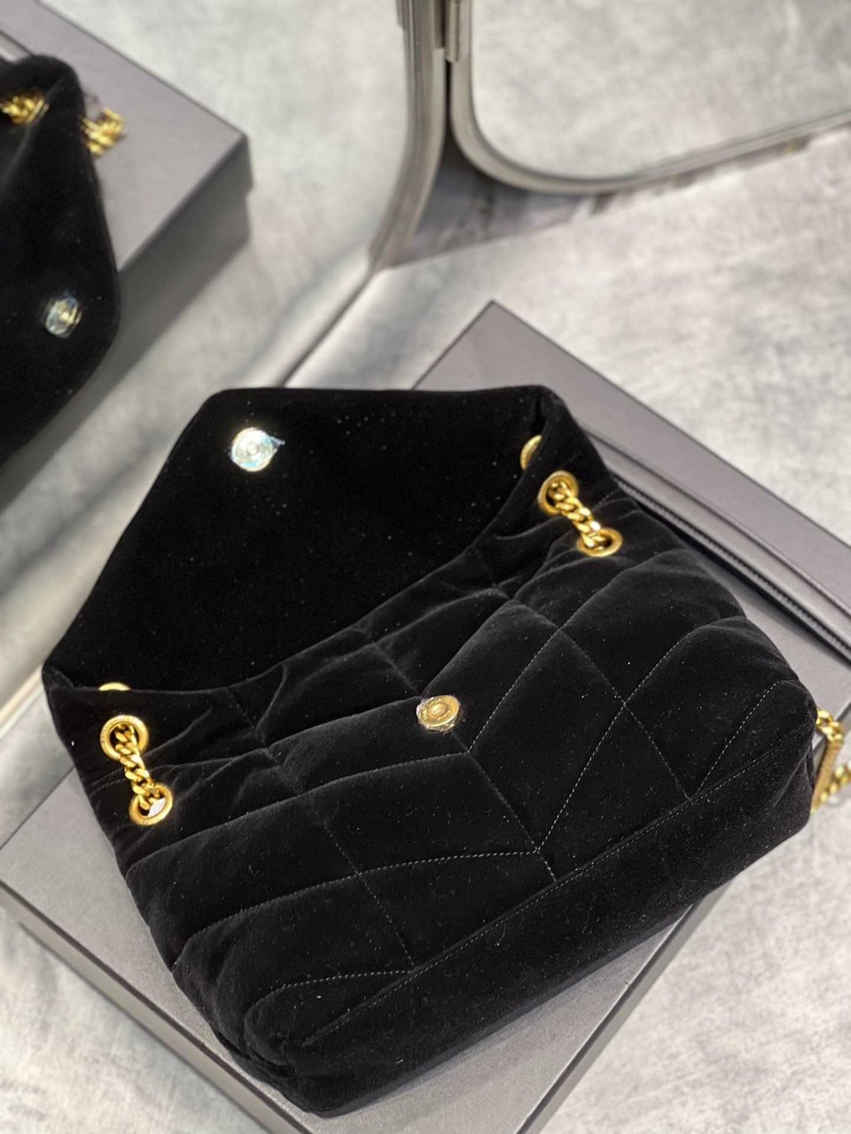Saint Laurent Lou Puffer Toy Bag In Quilted Black view 9