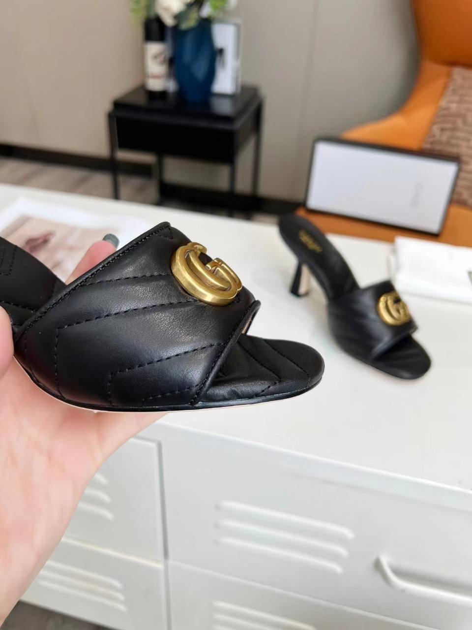 Gucci Marmont Double G Leather Mules Black 674839 Bko00 1000 view 6