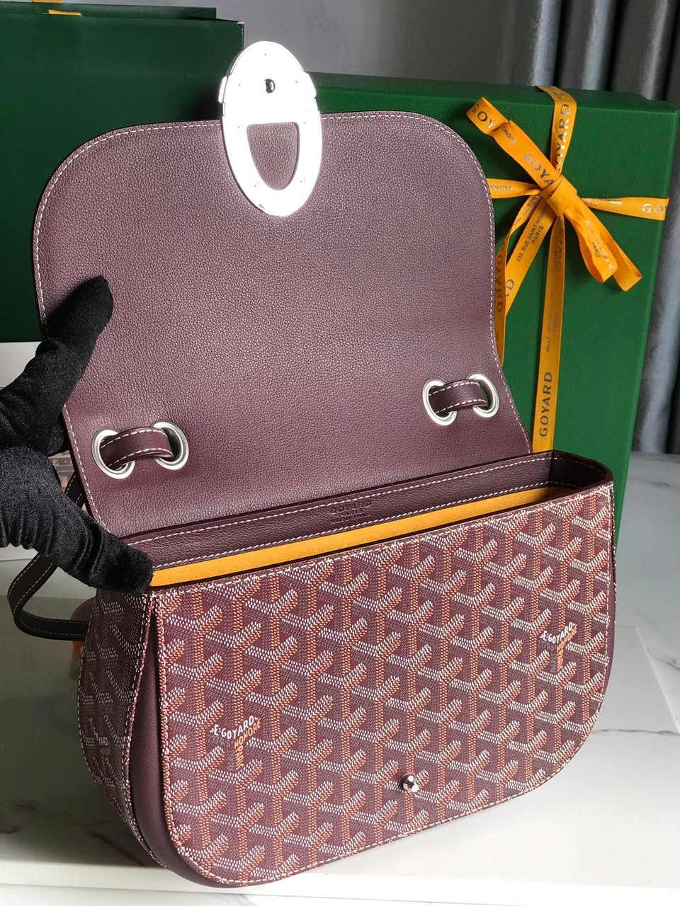 Goyard 233 Bag Wine Red Calfskin And Goyardine Canvas 25cm view 5