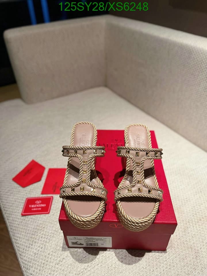 Valentino Garavani Rockstud Leather Wedge Sandals Beige view 3