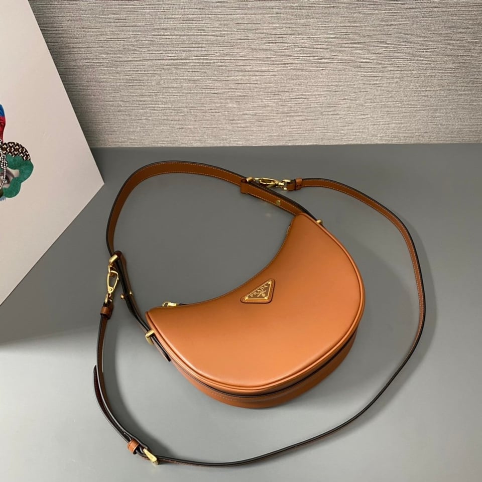 Prada Arqué Leather Shoulder Bag Cognac 22.5cm view 9