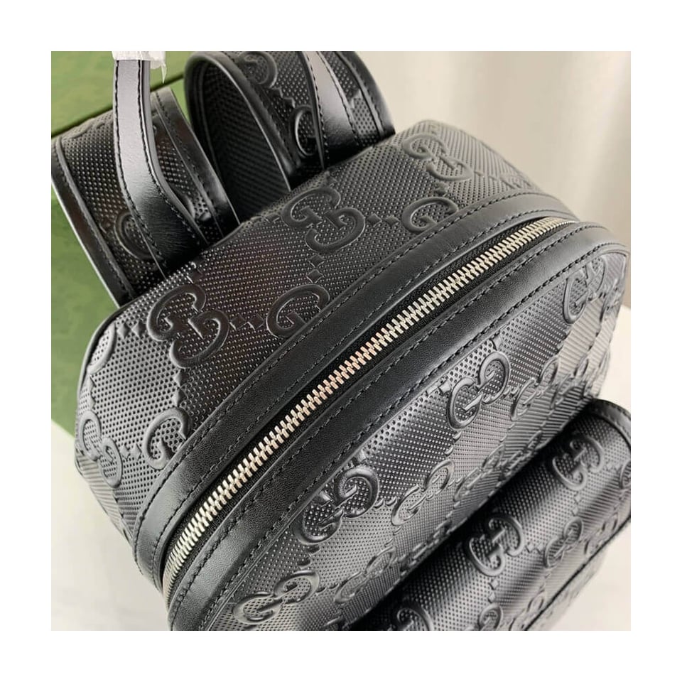 Gucci GG Embossed Backpack in Black Leather view 12