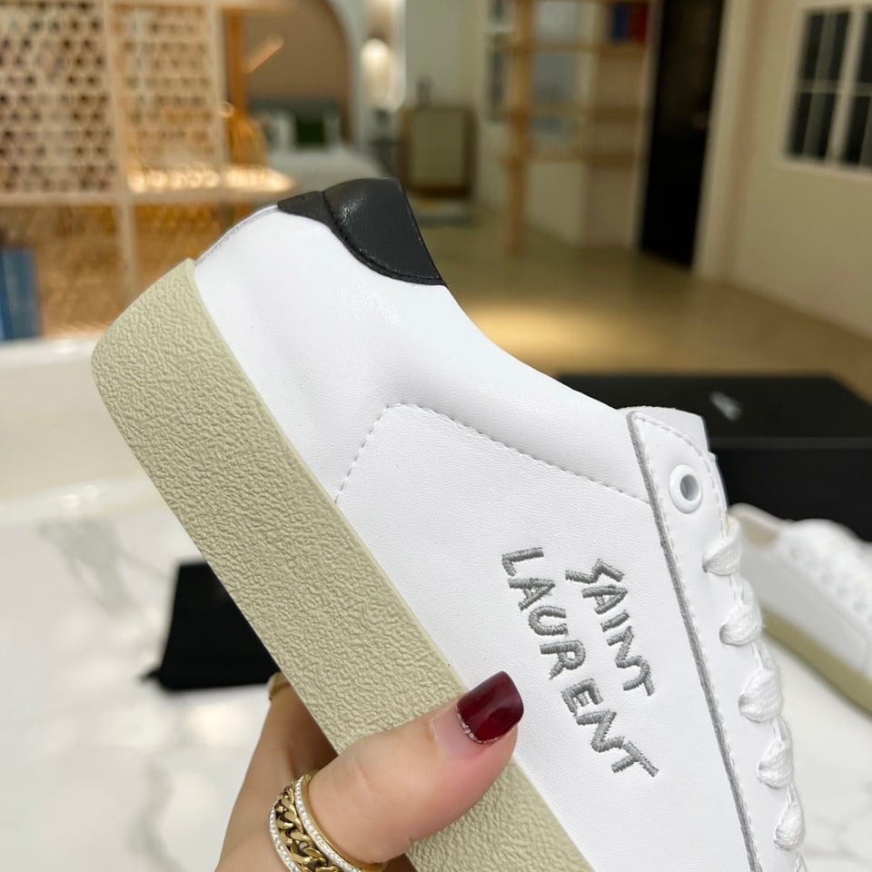 Saint Laurent Court Classic Embroidered Sneakers Black And White view 6