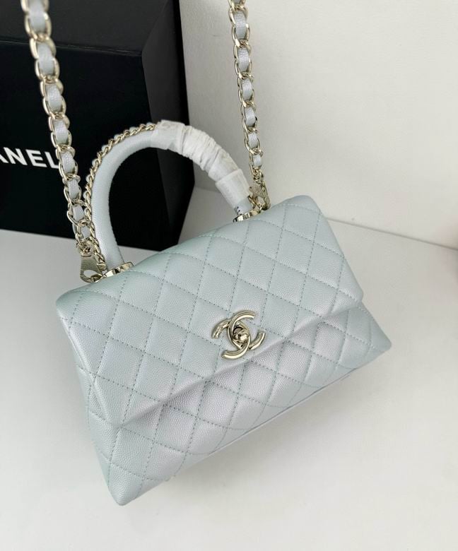 Chanel Coco Classic Flap Bag 24cm/9.4in Caviar Leather Silver Hardware – Light Blue view 3