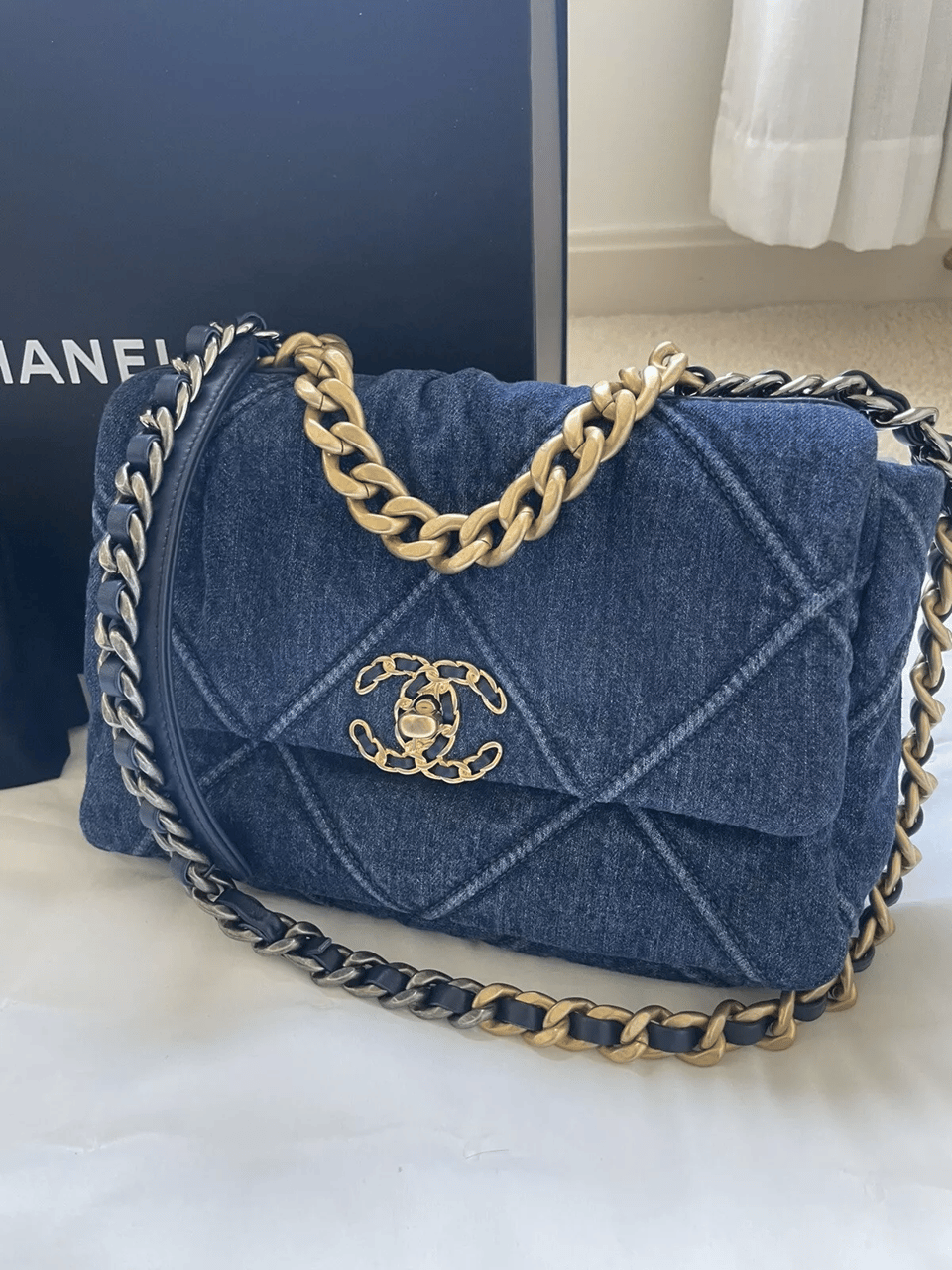 Chanel 19 Flap Denim Bag Blue 26cm/10.2in view 11