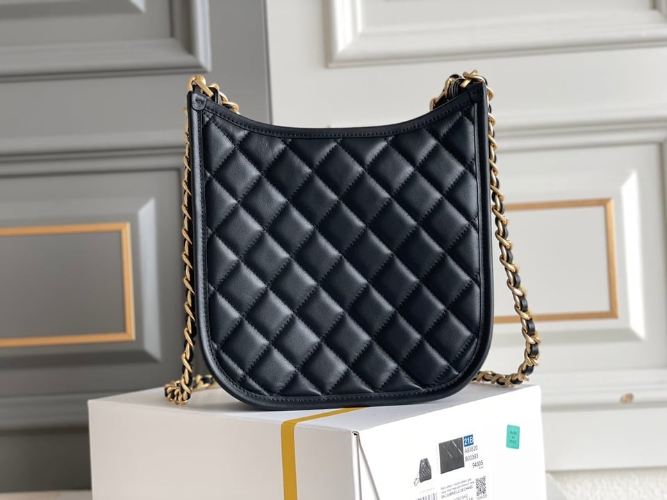 Chanel 24S 24Cm Hobo Bag Black Calfskin Gold Hardware view 10