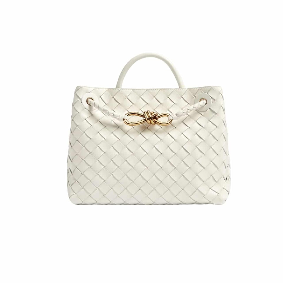 Bottega Veneta Andiamo Leather Top Handle Bag White 25Cm