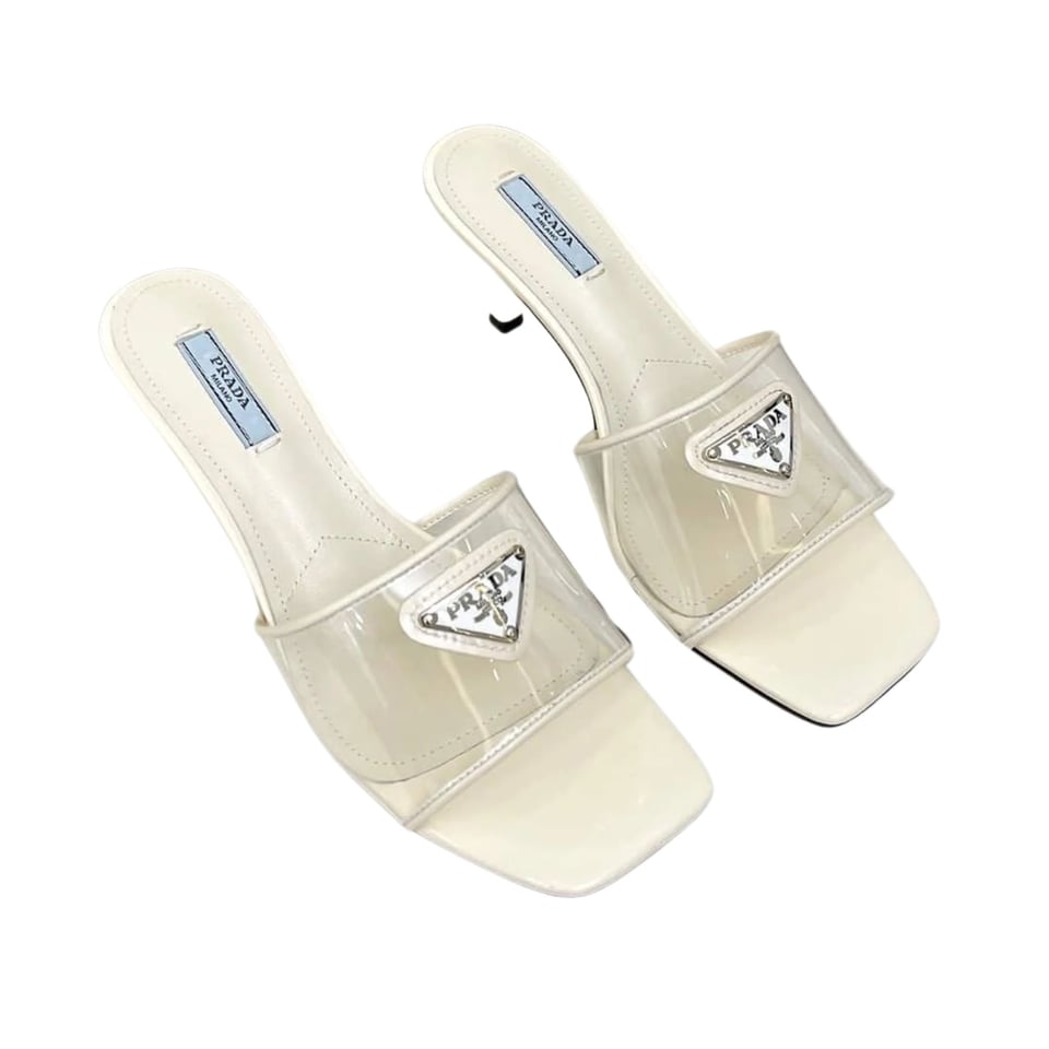 Prada Plexiglas And Patent Leather Sandals Cream