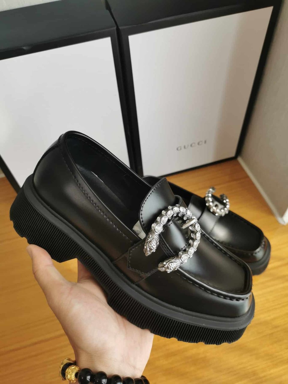 Gucci Women?S Leather Loafers With G Black view 9