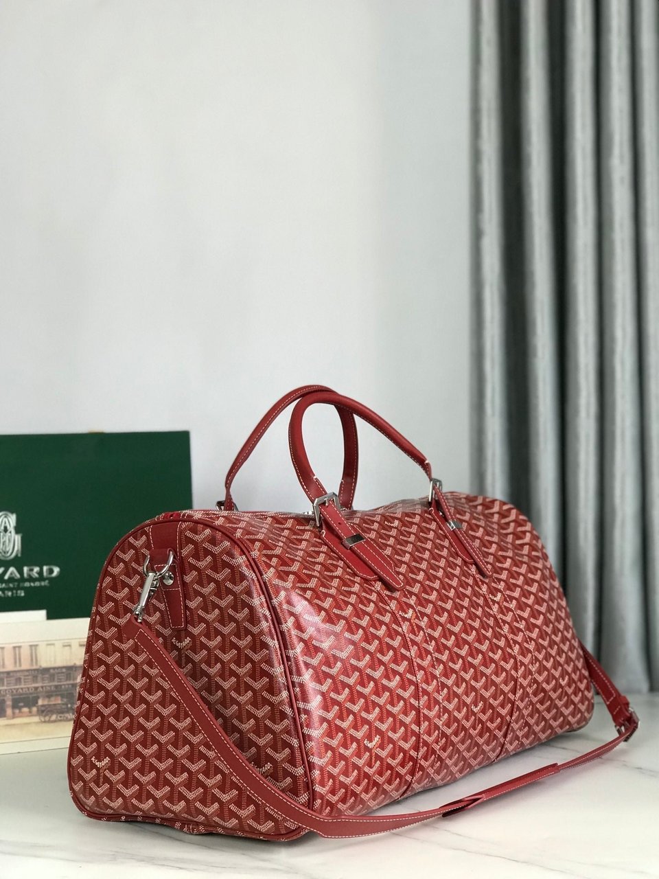 Goyard Boston 50 Bag Cm Red Goyardine Canvas And Calfskin Trim view 10