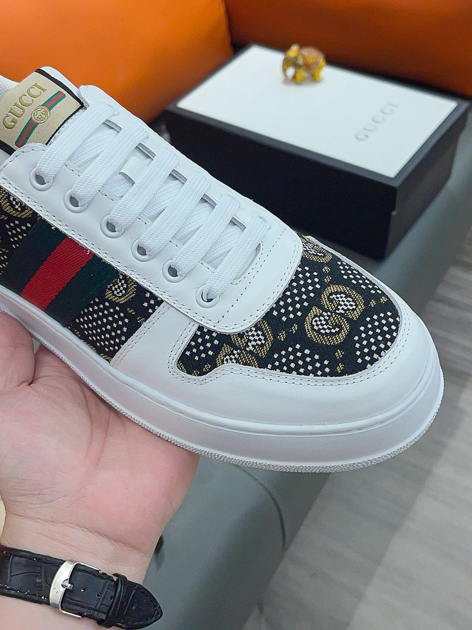 Gucci Screener Gg High Top Sneaker In White And Black view 6