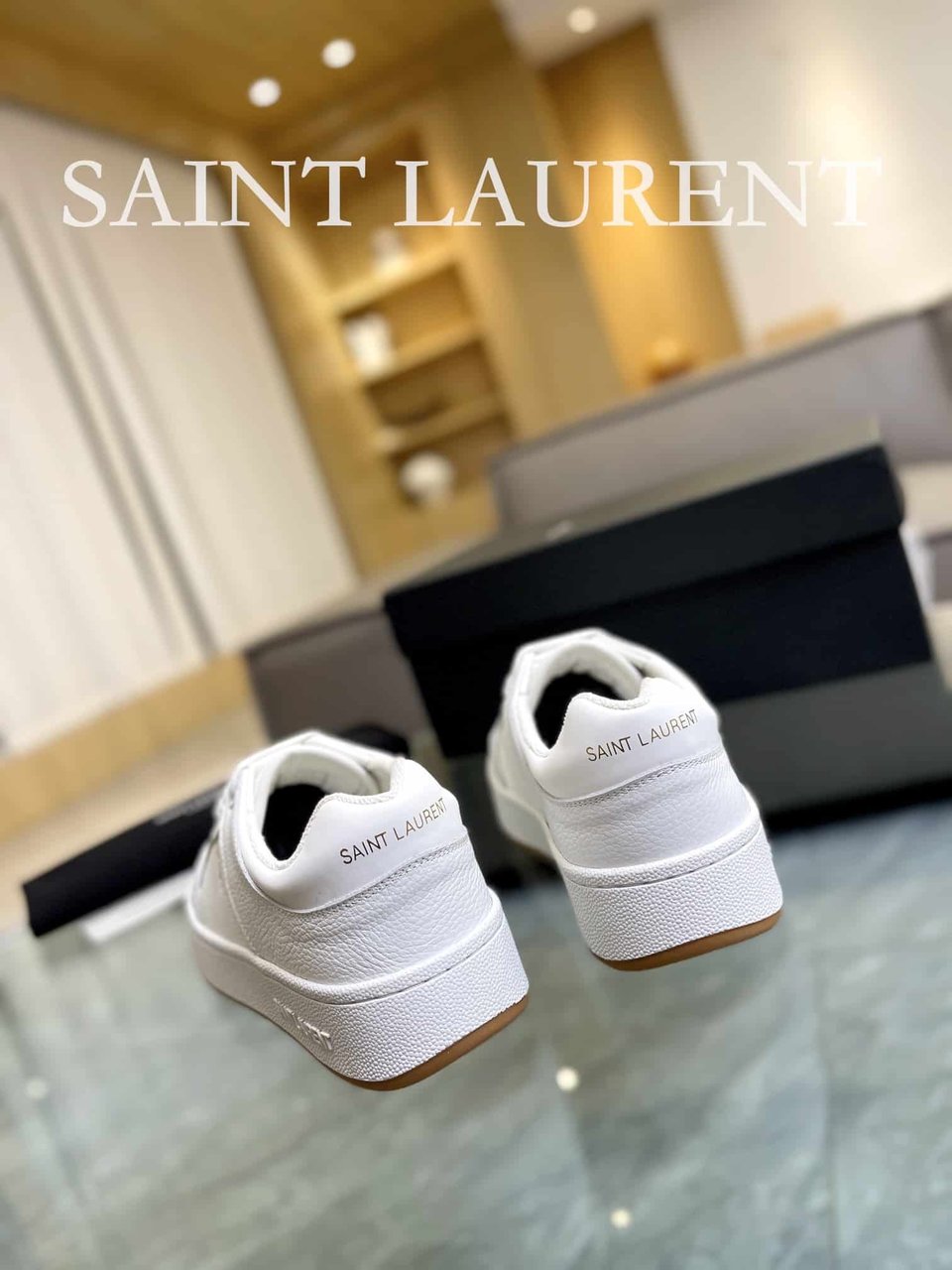 Saint Laurent Perforated Leather Sneakers White view 5