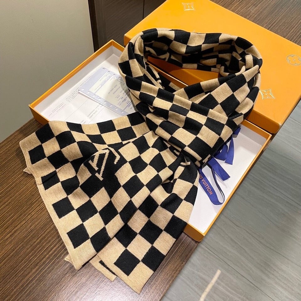 Louis Vuitton Monogram Cashmere Jacquard Scarf Beige-Black For Women 200cm view 4
