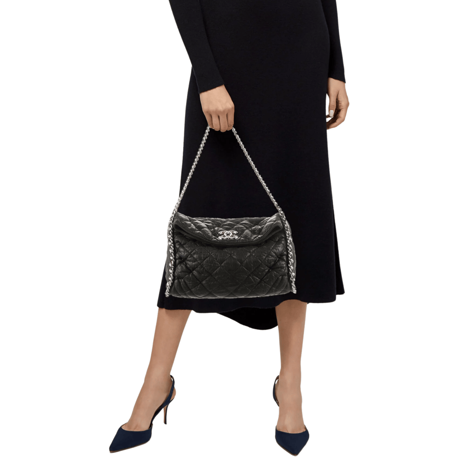 Chanel Black Quilted Washed Lambskin Chain Around Hobo 31cm view 3