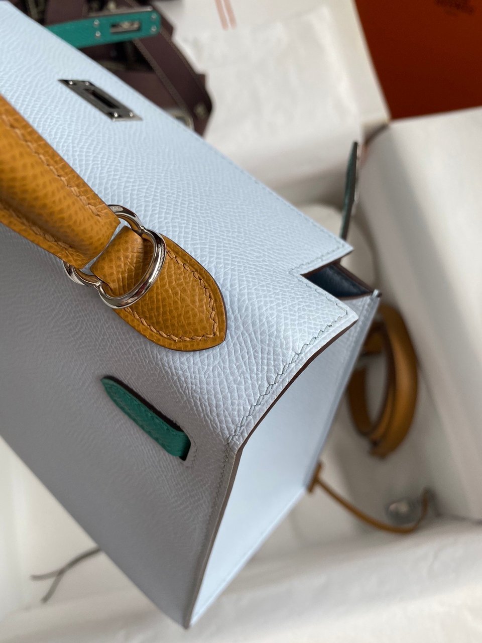 Hermes Kelly 25 Bag In Turquoise Epsom Leather For Women 25cm/10in view 4