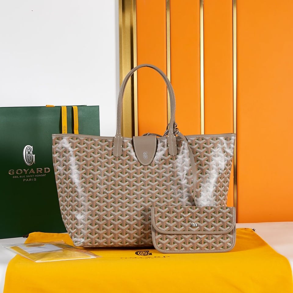 Goyard Saint Louis Pm 34Cm Brown Khaki Canvas Chevroches Calfskin view 2