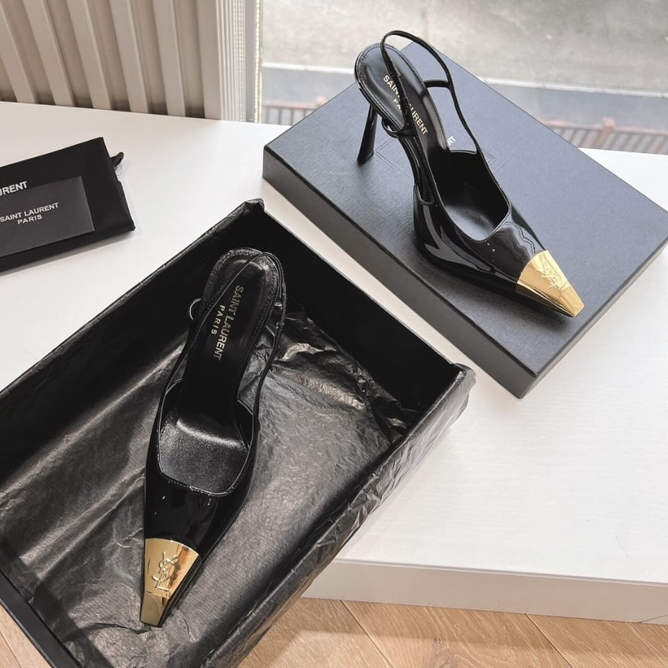 Saint Laurent Jeanne Slingback Pumps Black And Gold 800164Aadx21000 view 7