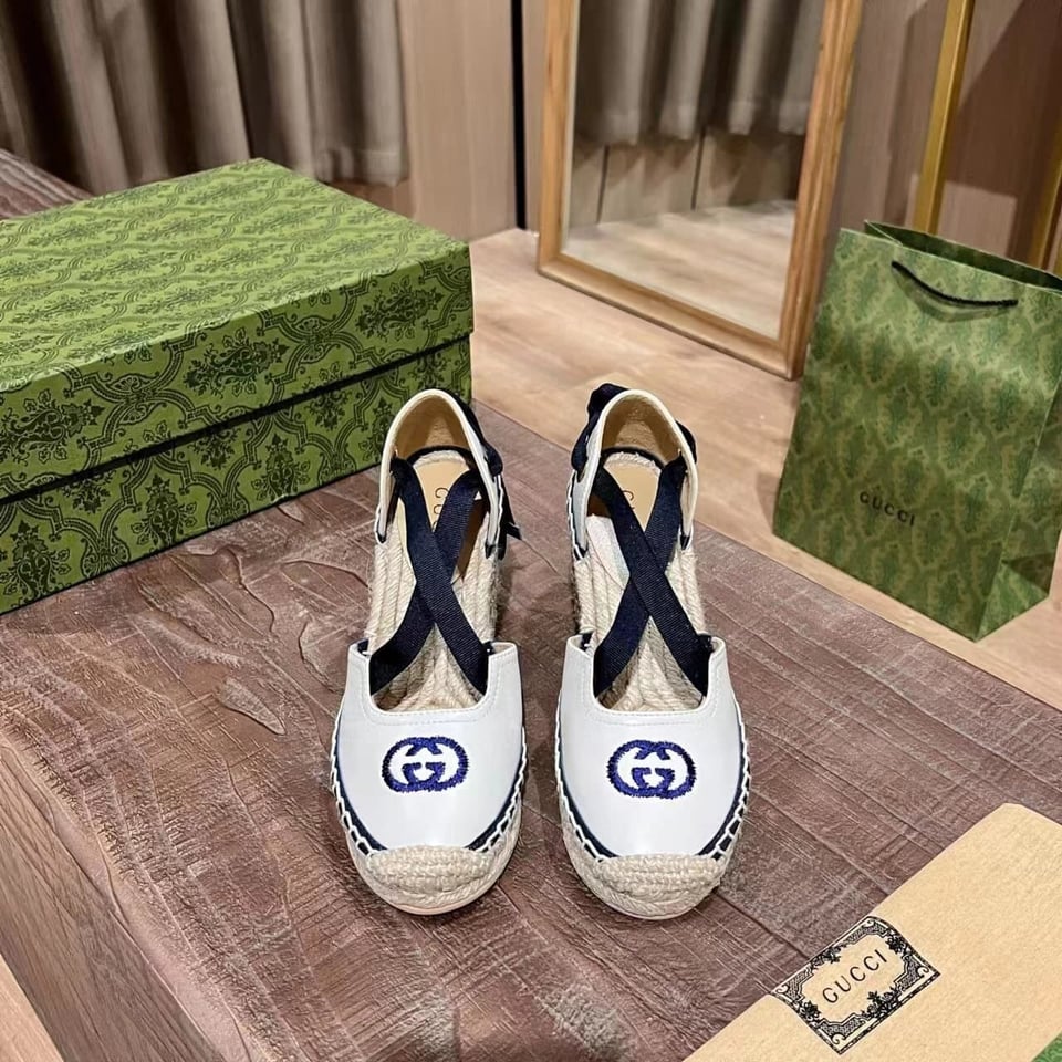 Gucci Gg Canvas Wedge Espadrilles White view 5