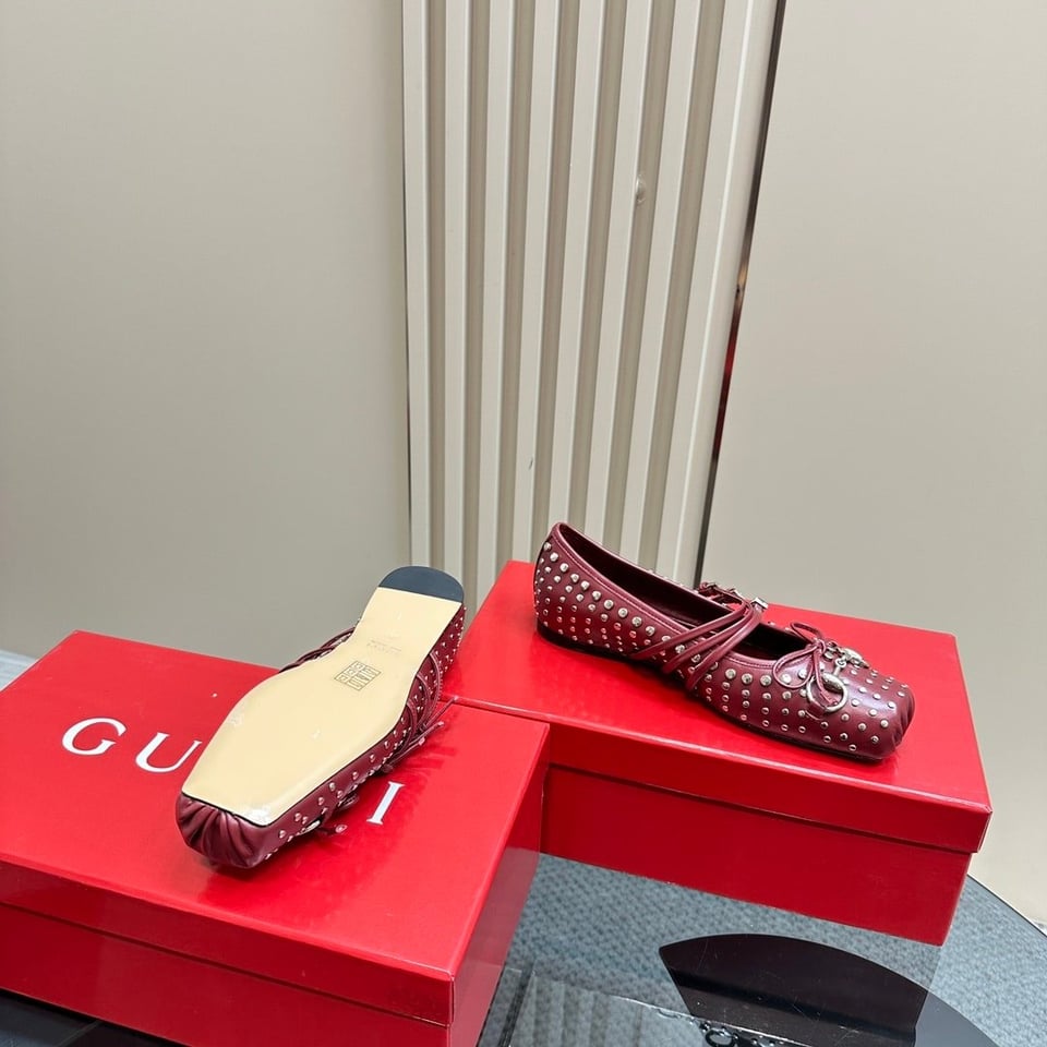 Gucci Women’S Horsebit Ballet Flat Allover Studs Red 821218 Aaeev 6249 view 6