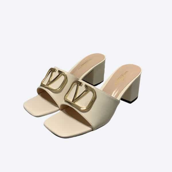 Valentino Vlogo Signature Square Toe Middle Heel White Slide Sandal view 2