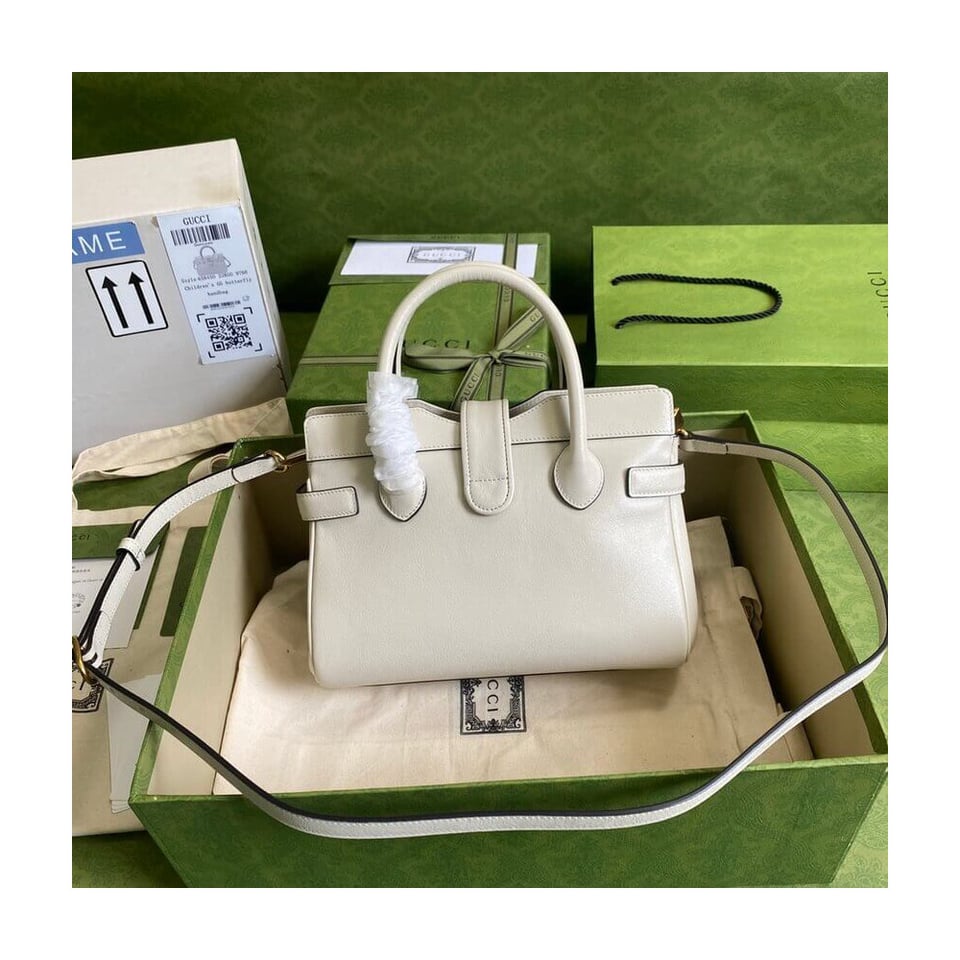 Gucci Small Top Handle Bag with Double G in White Leather view 3