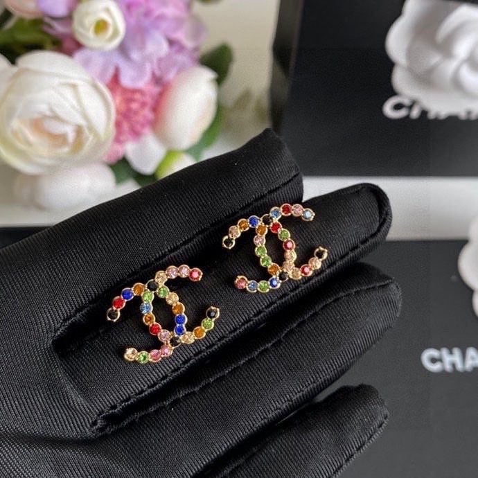 Chanel New Cc Crystal Multi Color Stud Earrings view 4