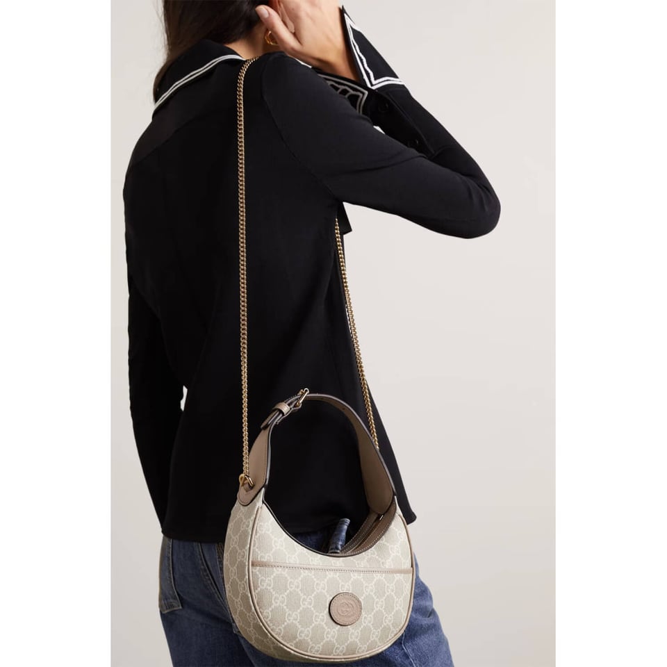 Gucci Half-Moon-Shaped Mini Bag with Interlocking G Oatmeal view 6
