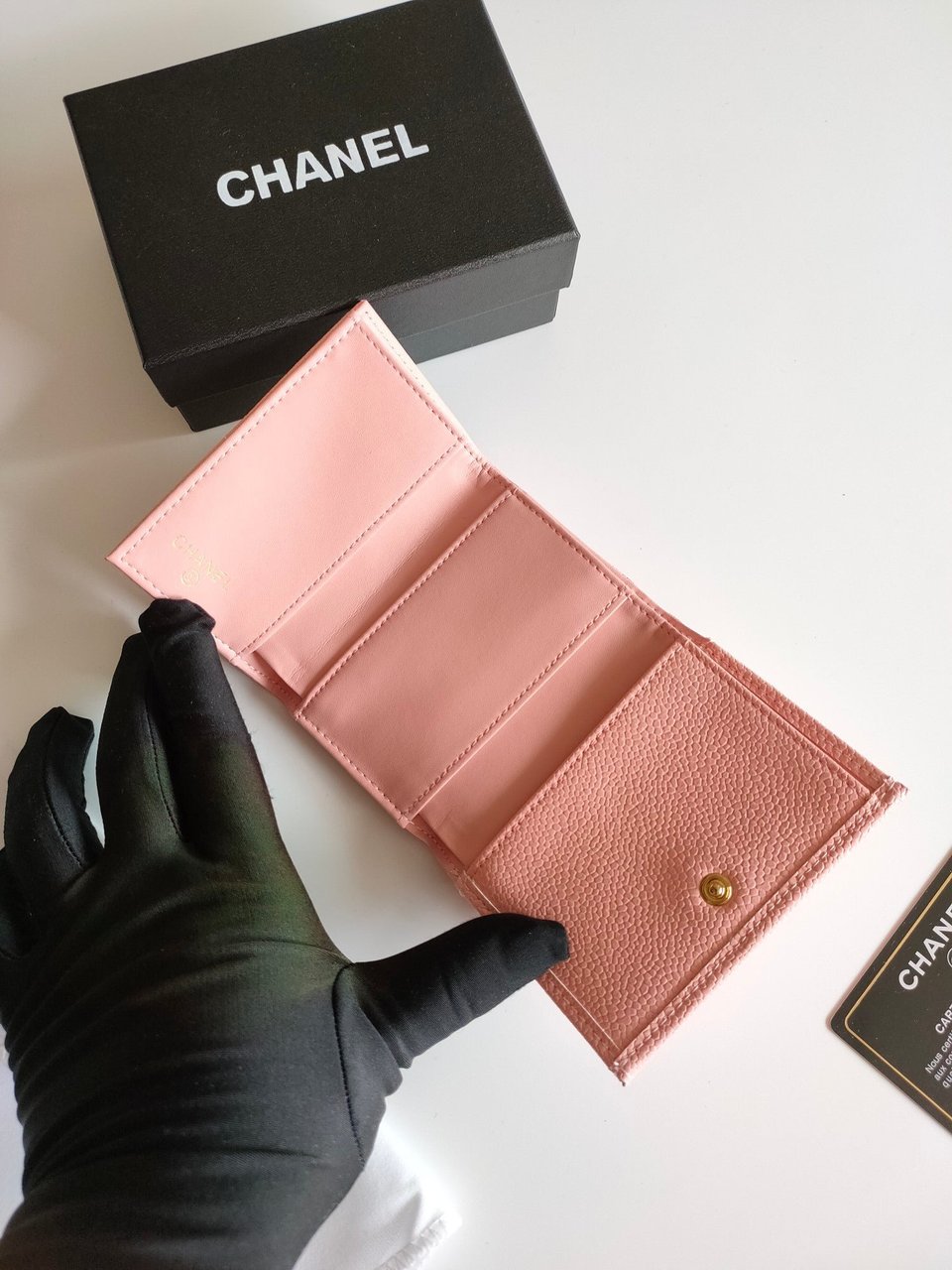 Chanel Trifold Purse 12 Peach Grained Calfskin Gold Icon view 5