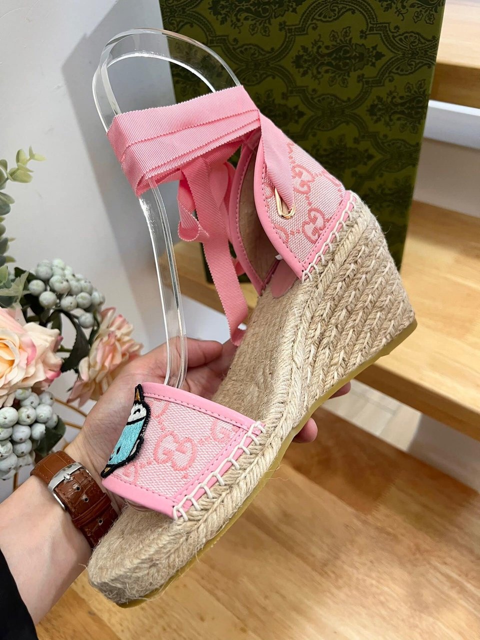 Gucci Women’S Gg Espadrille With Patch Pink view 6