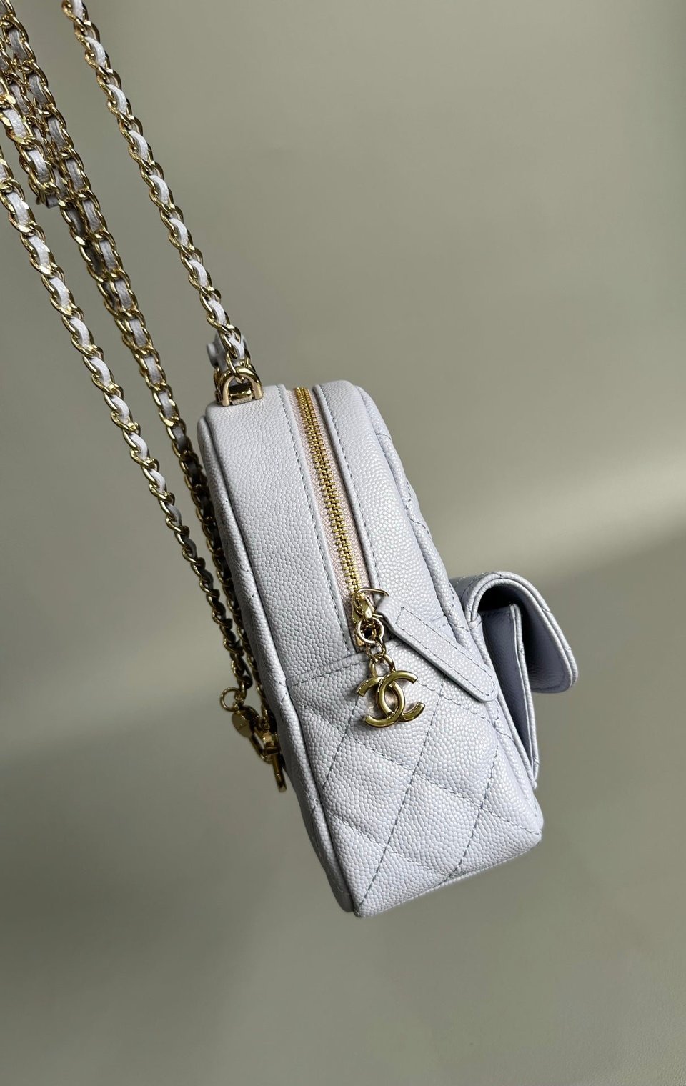 Chanel Mini 18 Backpack White Caviar Light Gold Hardware view 4