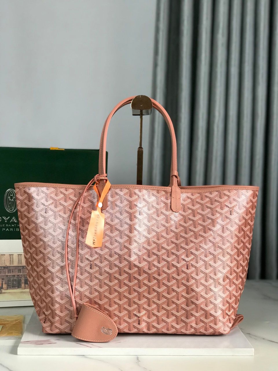 Goyard Saint Louis Pm Bag 34Cm Pink Canvas Chevroches Calfskin view 3
